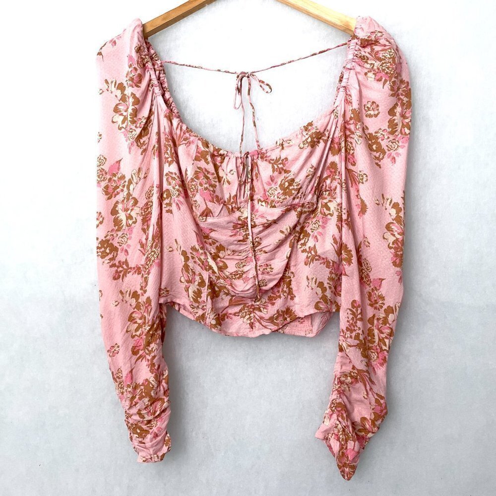 NEW Free People Women's Pink Print Hilary Top Long Sleeves Lightweight XS - Picture 2 of 9